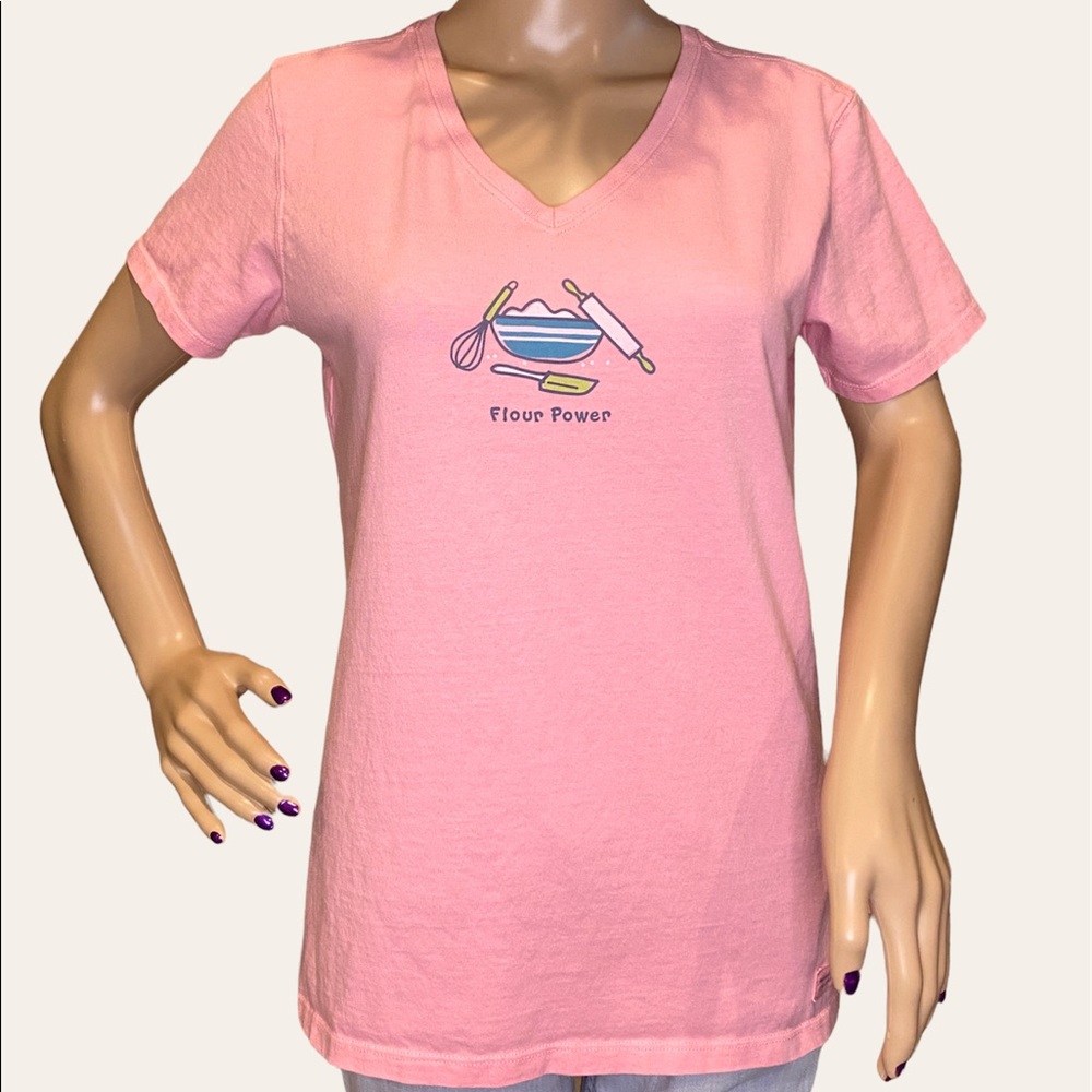 Life is Good "Flour Power" Baking Essentials Tee Shirt T-Shirt Top Sz Medium VGC